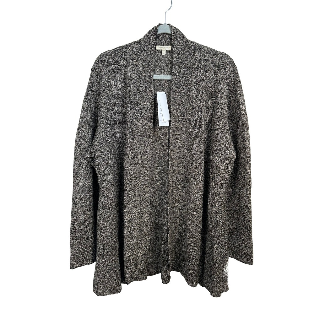 Eileen Fisher Shaped Cardigan Women 2X Brown Marled Linen NWT Open Front F1MTL